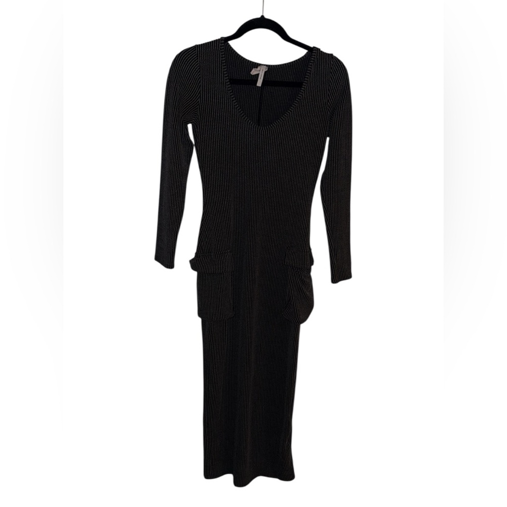 YELLOW CABBAGE Maxi Faded Black Dress with Pockets, Large